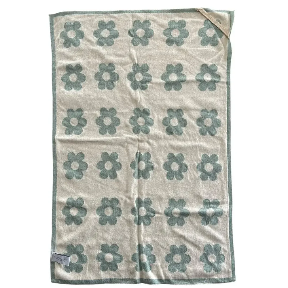 The Farmhouse by Rachel Ashwell Floral Kitchen Towel Sage Green Daisy 100%Cotton